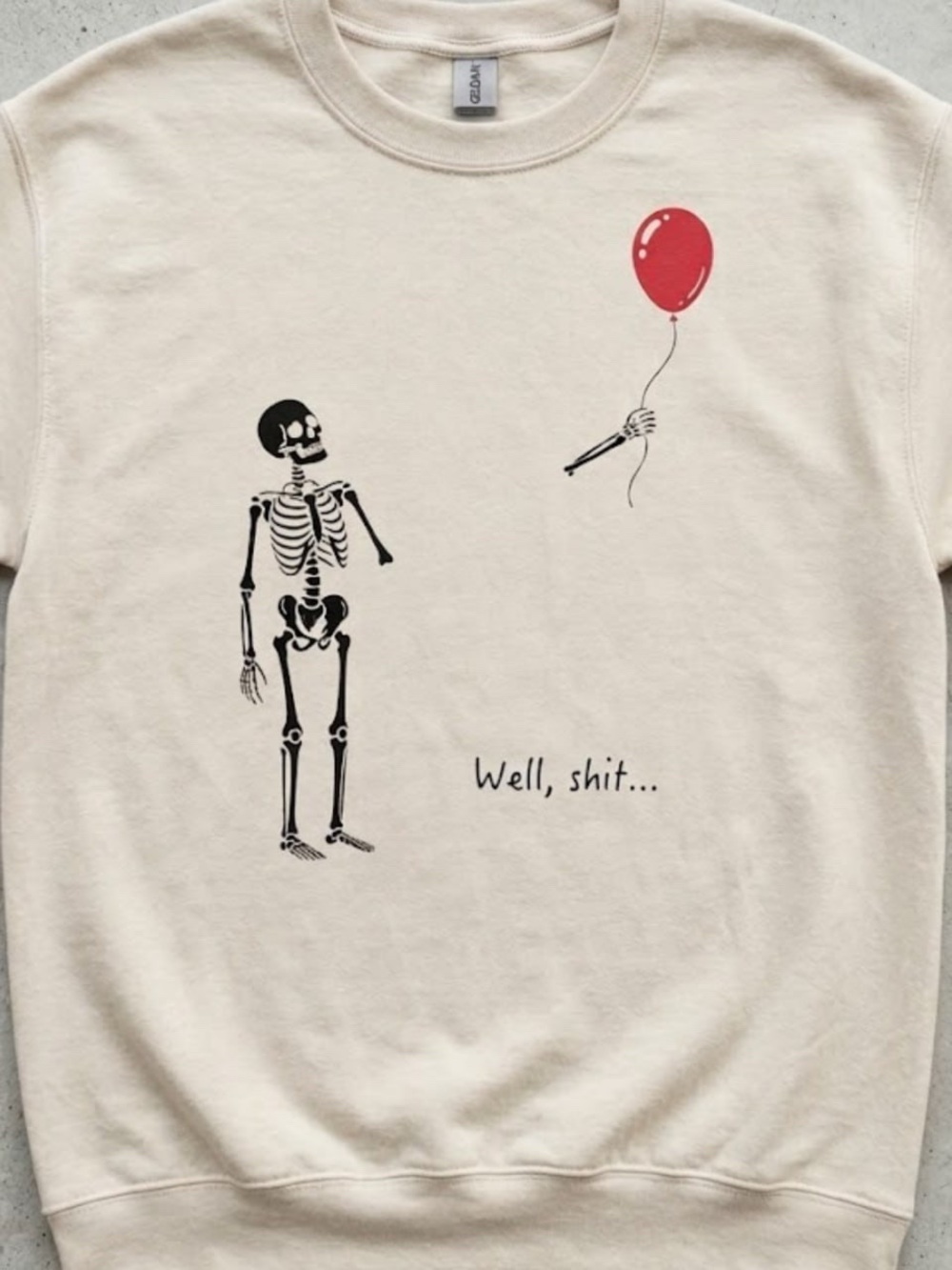 Cream with Skeleton & Red Balloon  Graphic Sweatshirt